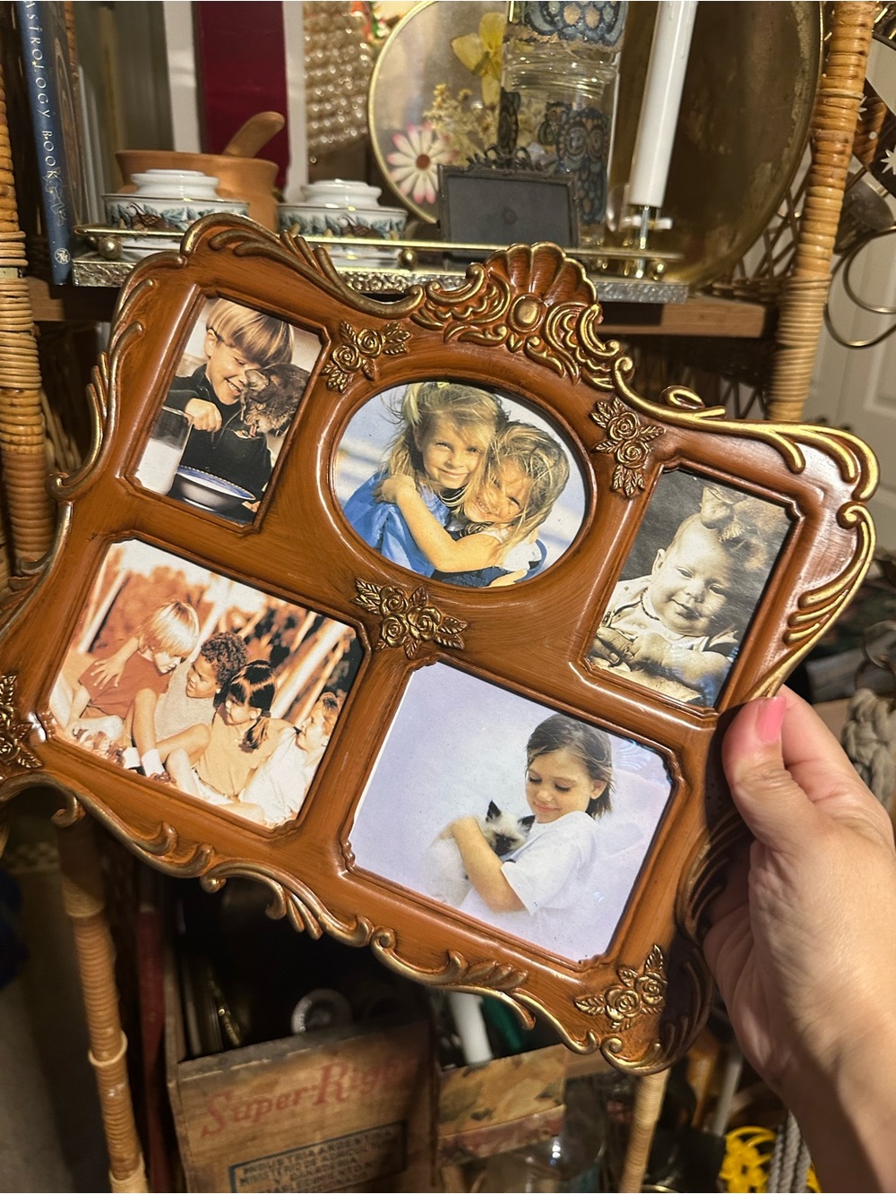 Vintage Ornate Brown Multi-Opening Picture Frame - hard plastic